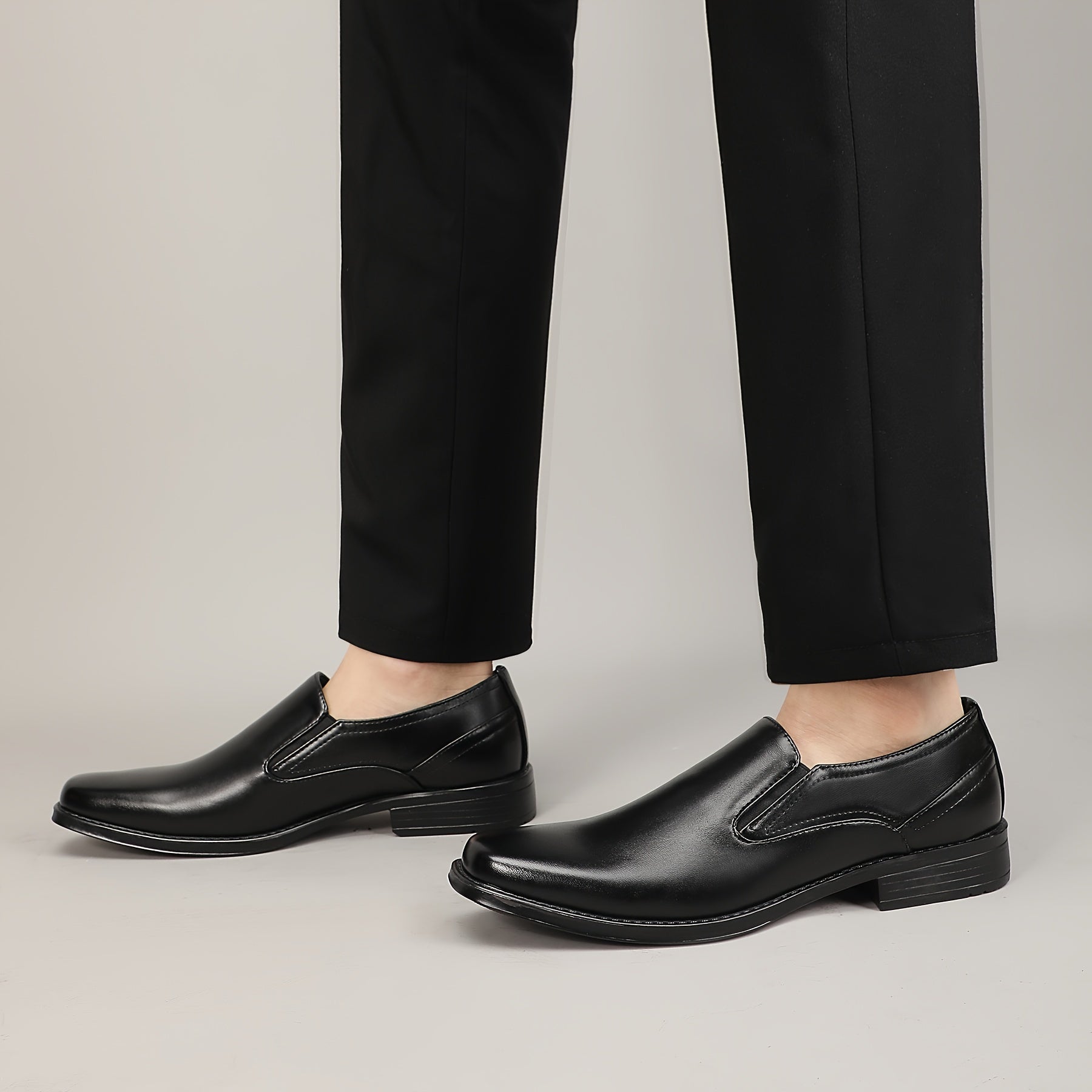 Men's Breathable Slip-On Dress Shoes with Square Toe Faux Leather Black for Business Indoor Outdoor