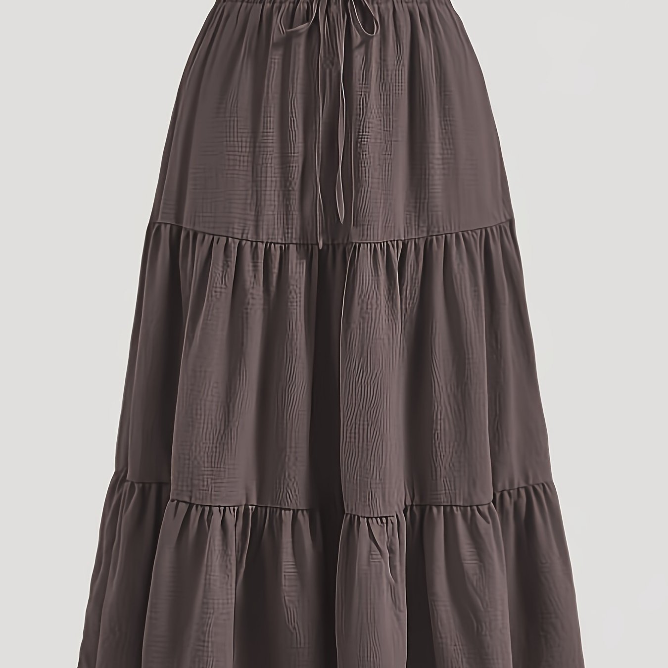 Plus Size Women's Ruched Tiered Skirt Elastic Waist Midi Flared Solid Color Summer Spring