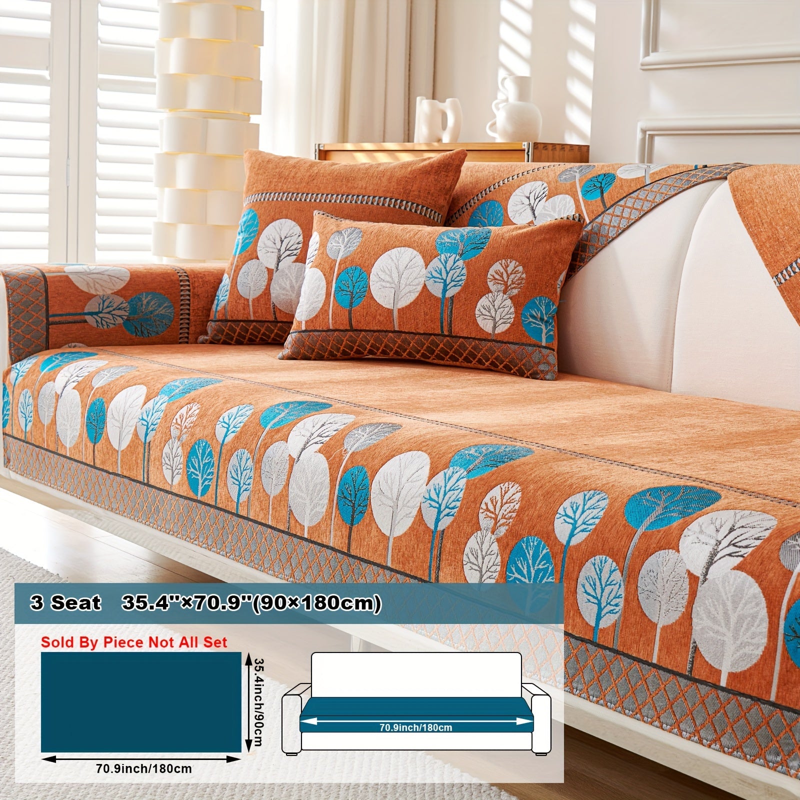 Boho Style Sofa Cushion with Moon and Tree Design Chenille All-Season Pet-Friendly Soft Modern