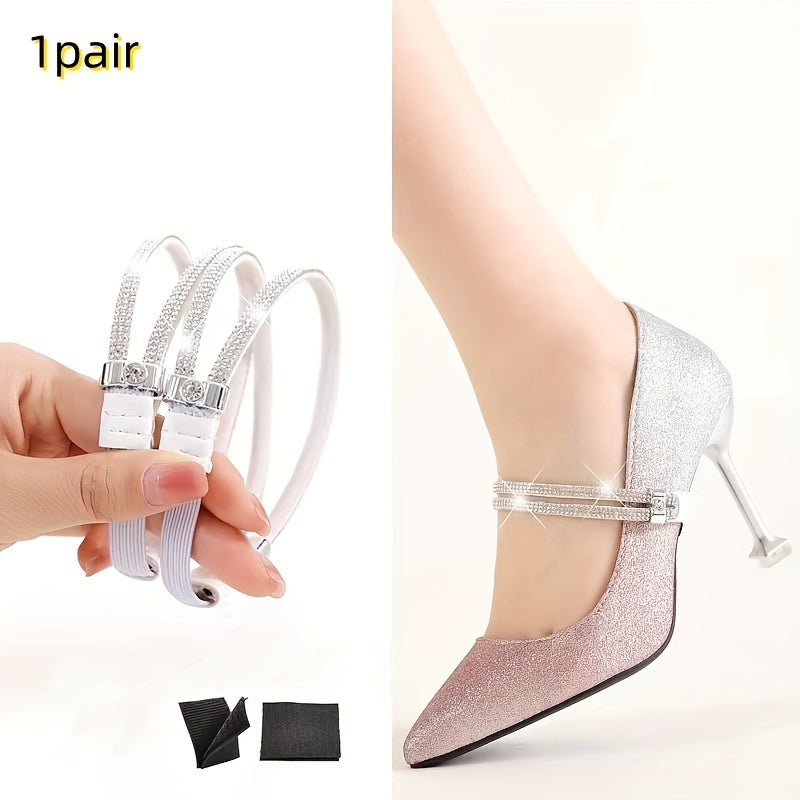 Women's Faux Leather High Heel Shoes with Rhinestones, Anti-Slip Straps