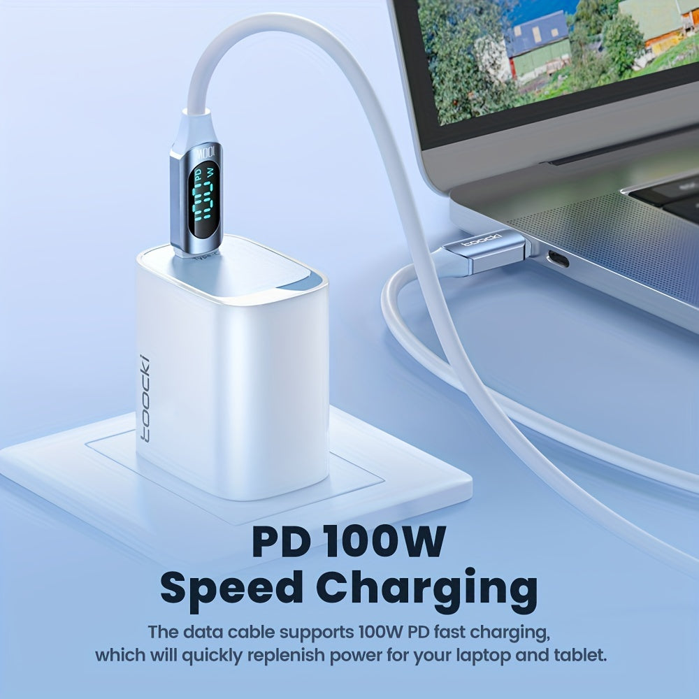 100W USB-C Fast Charging Cable with Digital Display Flat Silicone Matte Data Transfer