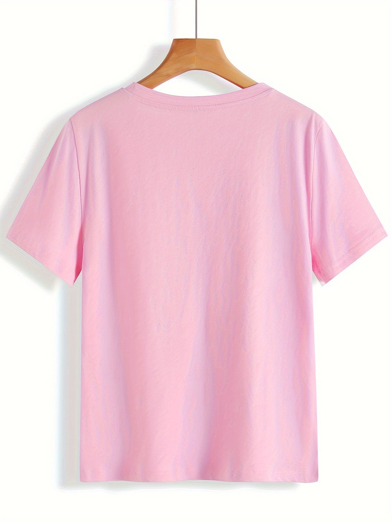 Plus Size Womens Pink Cartoon Graphic T-Shirt Short Sleeve Casual Summer