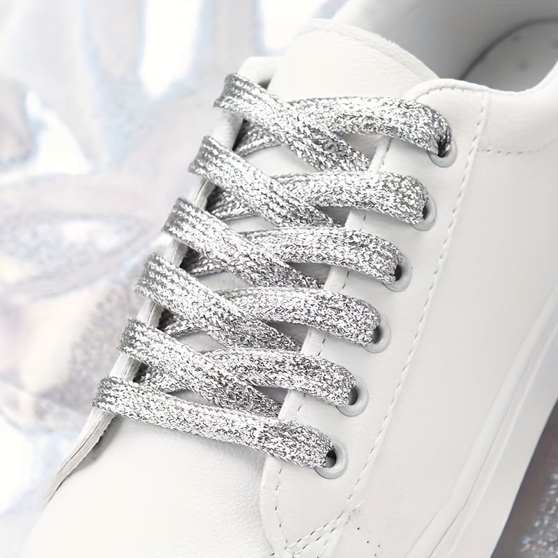 Unisex Glitter Shoe Laces Metallic Silver and Gold Flat for Sneakers