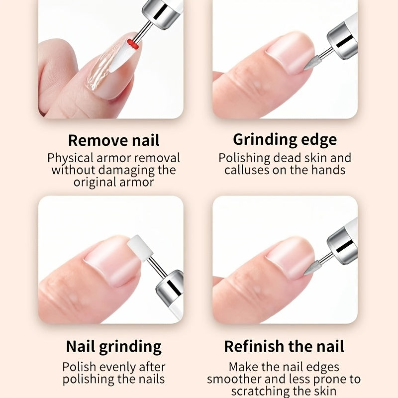 Electric Nail Drill Kit with 12 Grinding Heads USB Rechargeable 3-Speed Dual-Direction Manicure Pedicure Dead Skin Removal