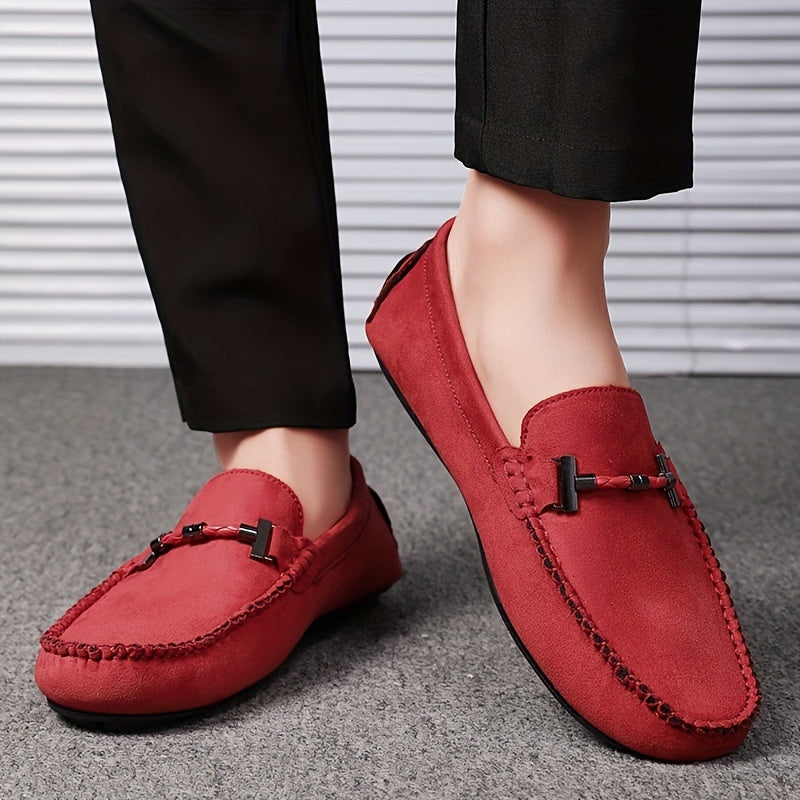 Men's Leather Loafers with Metal Accent Casual Slip-On Shoes for Street Wear