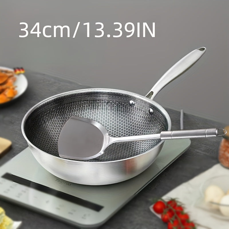 Stainless Steel Chef's Pan Non-Stick Honeycomb Surface Stir-Fry Cookware