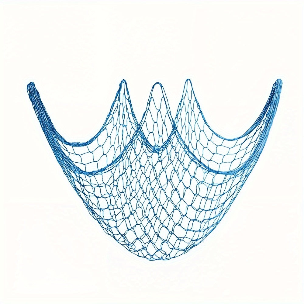Nautical Blue Fishing Net Wall Decor with Seashells for Ocean-Themed Events