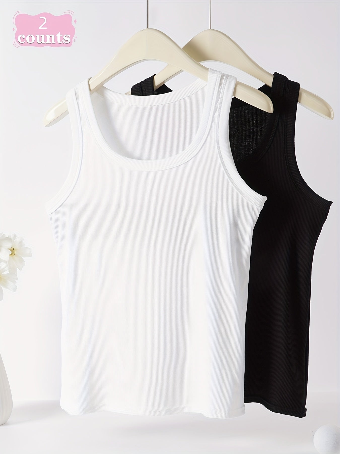 Women's Plus Size Sleeveless Tank Tops Black White 2 Pack Breathable Loose Fit