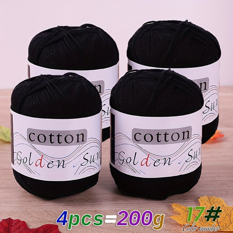 4pcs Cotton Yarn Medium Weight for Crocheting Knitting Multicolor Gradient Autumn Leaves Design