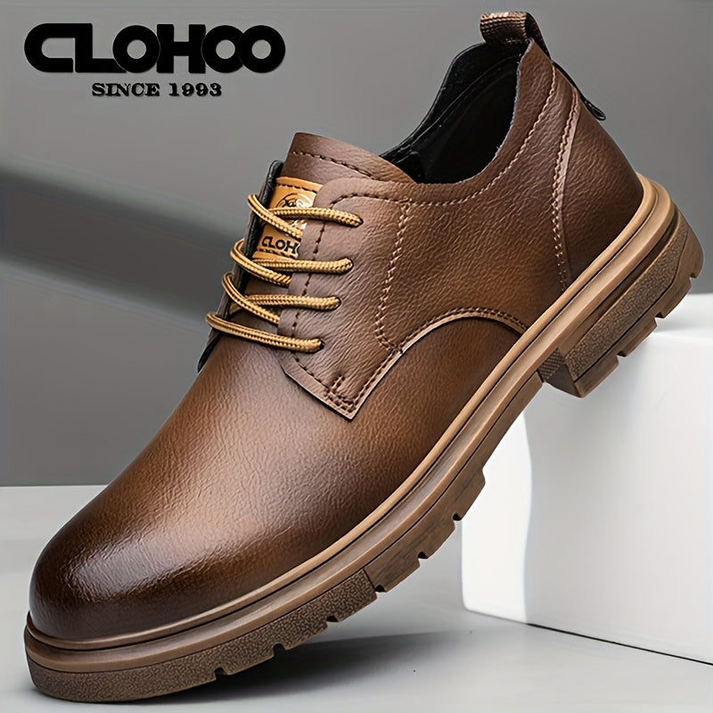 Men's Vintage Style Lace-up Dress Shoes with Breathable Synthetic Leather and Rubber Sole