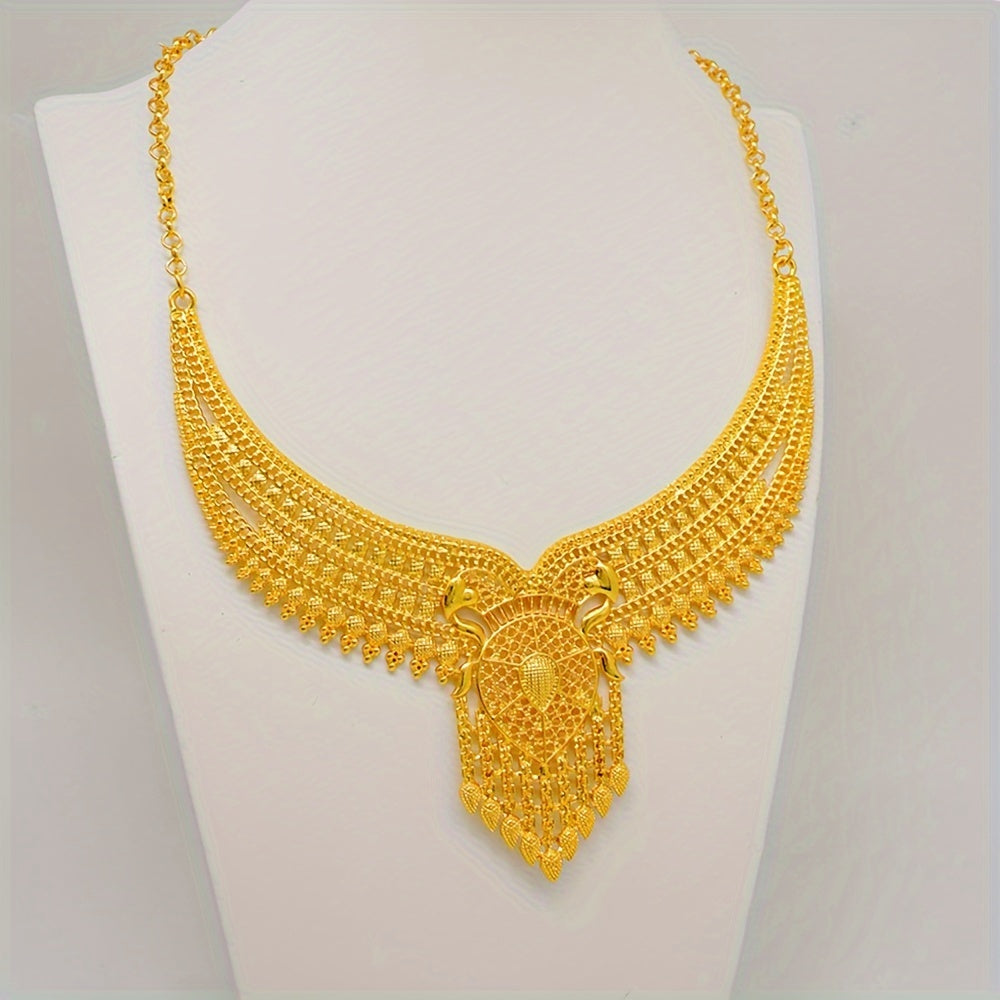 Copper Gold Bridal Jewelry Set with Tassel Earrings Necklace Ring Bracelet