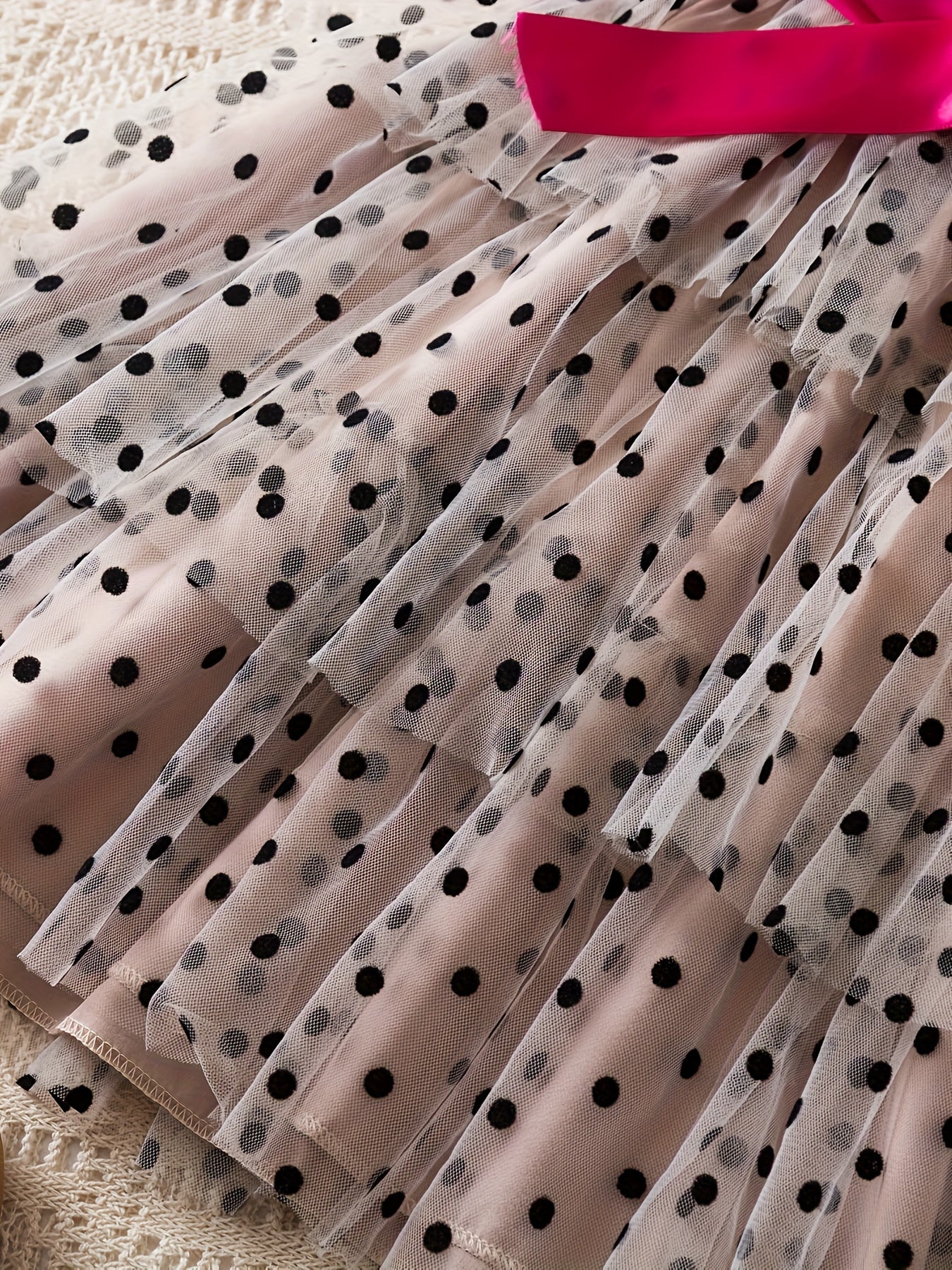 Kids Girls Summer Polka Dot Tulle Princess Dress A-Line Fairy Style Button Accents Non-Stretch Polyester