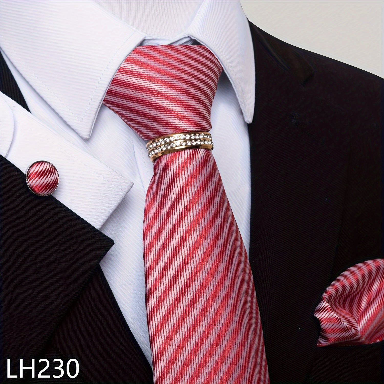 Erkaklar uchun rasmiy ish va to'y kiyimlari to'plami, chiziqli gul naqshli galstuk, cho'ntak sharlari, manşetli kalitlar va uzuk bilan