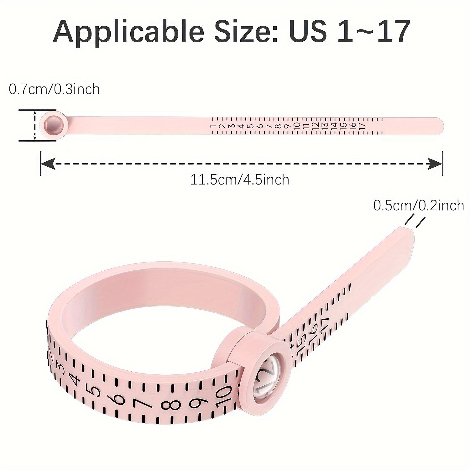 Pink Reusable Ring Sizer Tool for Measuring Finger Sizes 1-17 USA