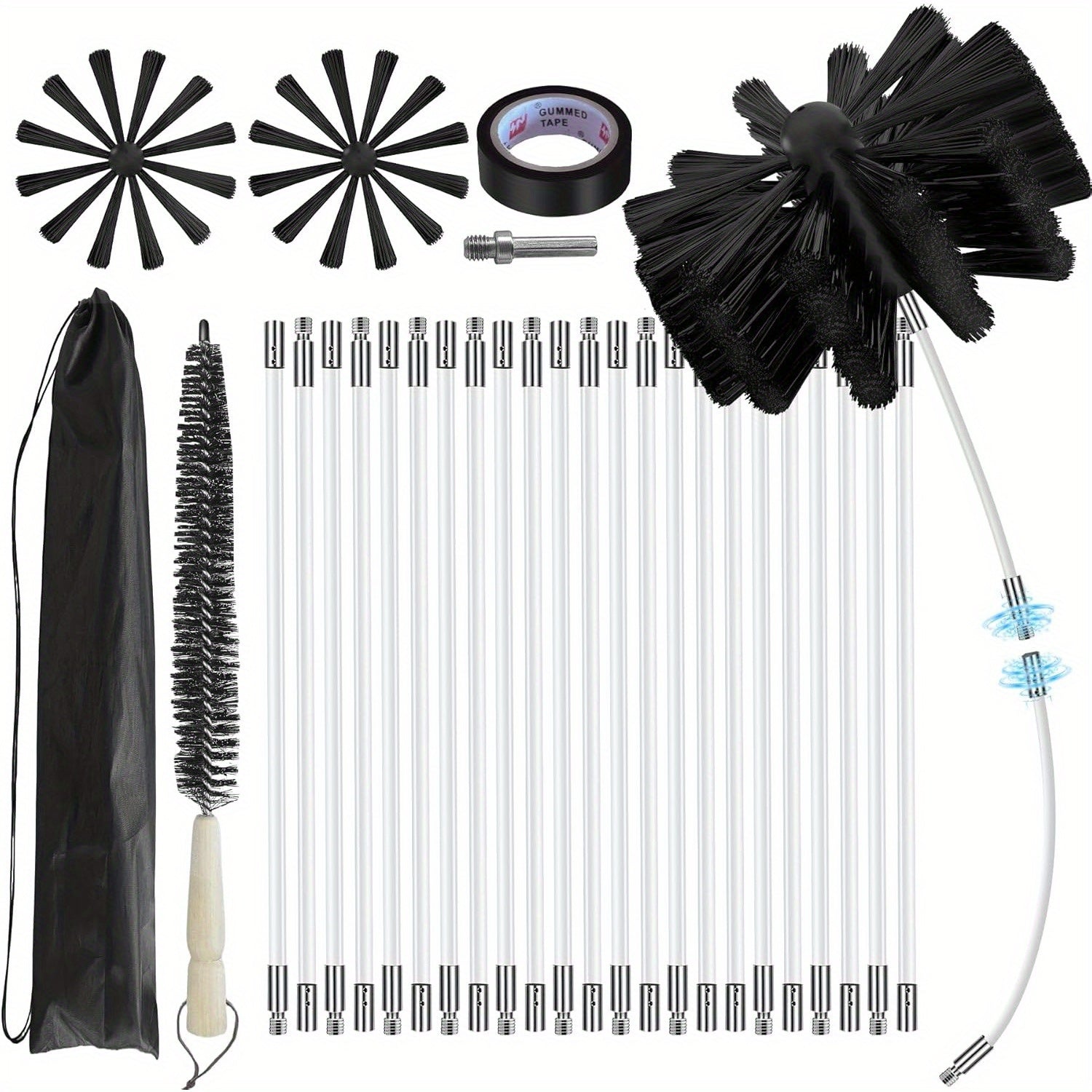 Chimney Sweep Kit for 9.14 Meters with Dryer Vent Cleaner and Nylon Rods