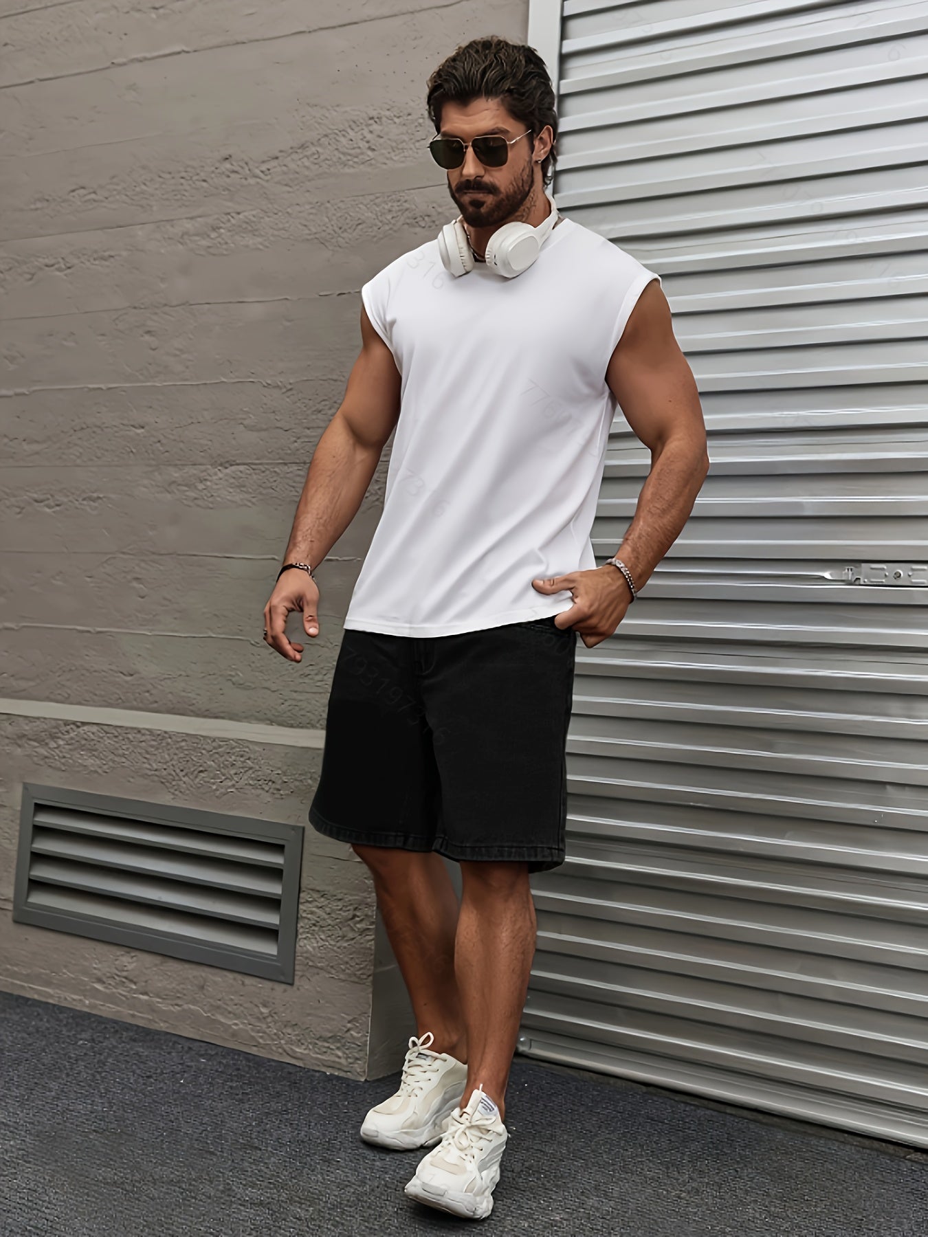 Men's Plus Size Black Denim Shorts Regular Fit Solid Cotton Blend