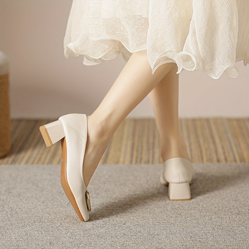 Women's Sequin Embellished Square Toe Slip-On Pumps, All-Season Block Heel