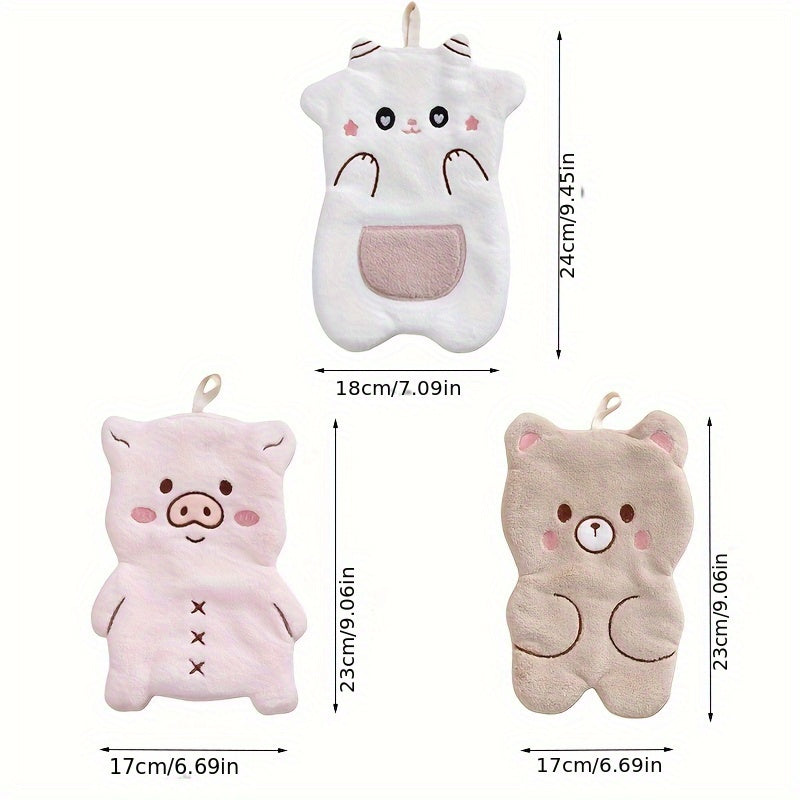 Coral Velvet Hand Towel 1/3pcs Animal Shape Hanging Quick Dry Absorbent Kitchen Bathroom