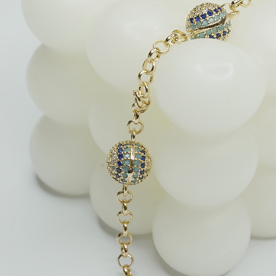 Ayollar uchun zamonaviy Yomon Ko'z Zargarlik: 18K oltin qoplamali sintetik zirkoniya pave toshlari bilan bezatilgan vintage qabilaviy ko'z charm bilaguzuk, sozlanadigan mis zanjir - kundalik kiyish va sovg'alar uchun mukammal