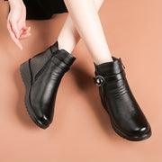 Mid-Aged Women's Fleece-Lined Short Ankle Boots Winter Warmth
