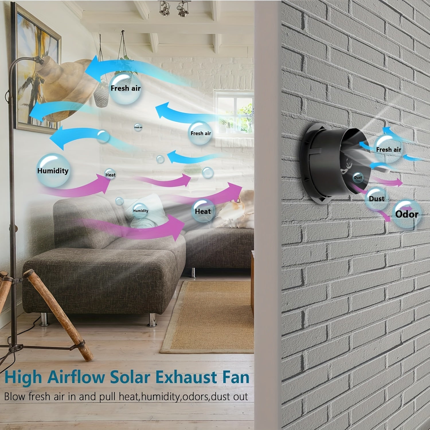 Solar Exhaust Fan Black Solar Powered Ventilator for Attics and Sheds