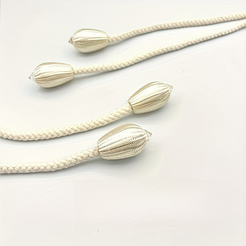 Boho Style Polyester Curtain Tiebacks with Adjustable Rope and Floral Buckle Set