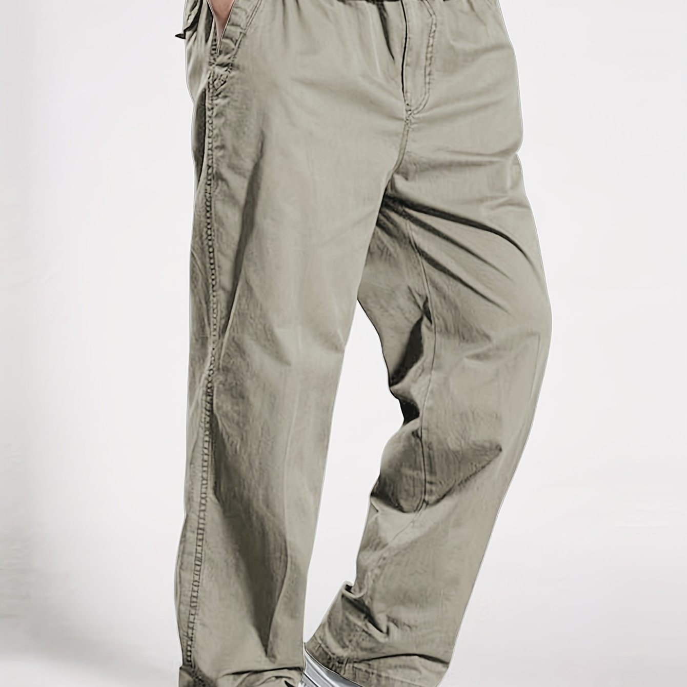 Men's Cotton Cargo Pants Elastic Drawstring Waist Solid Color Casual Spring Fall