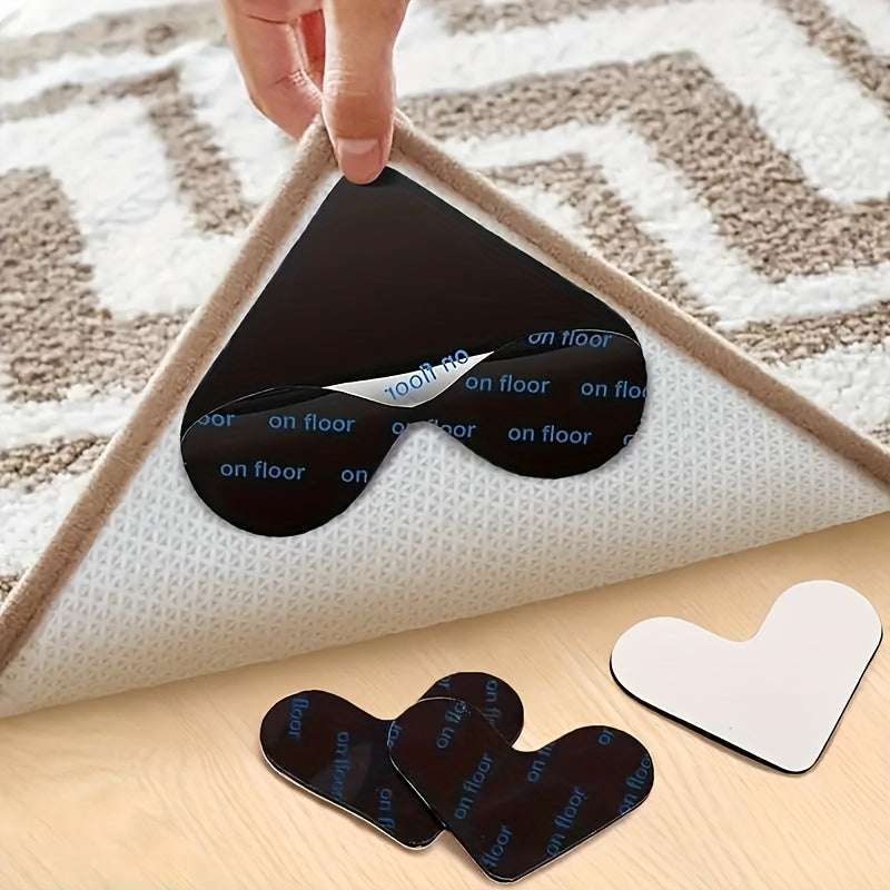 Juego de 4 pegatinas de tapete antideslizantes con forma de corazón para alfombra, cinta antideslizante