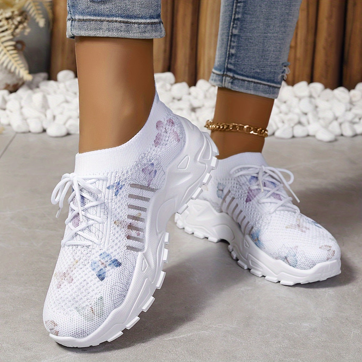 Women's White Breathable Running Sneakers with Pastel Purple Blue Accents
