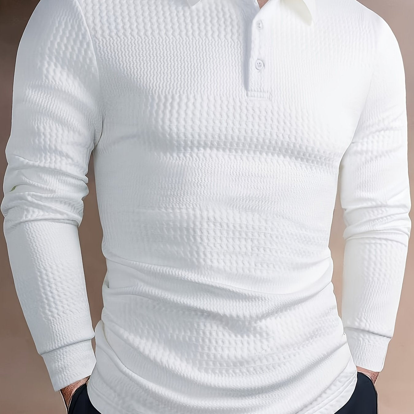 Men's Black Long-Sleeve Shirt Solid Color Stretch Polyester Winter Top