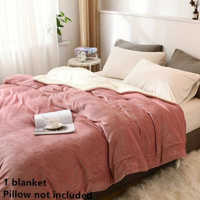 Double-Layer Soft Fleece Blanket for All Seasons Cozy Throw Pink