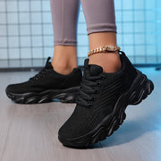 Women's Breathable Knit Platform Sneakers Casual Lace-Up Outdoor Shoes