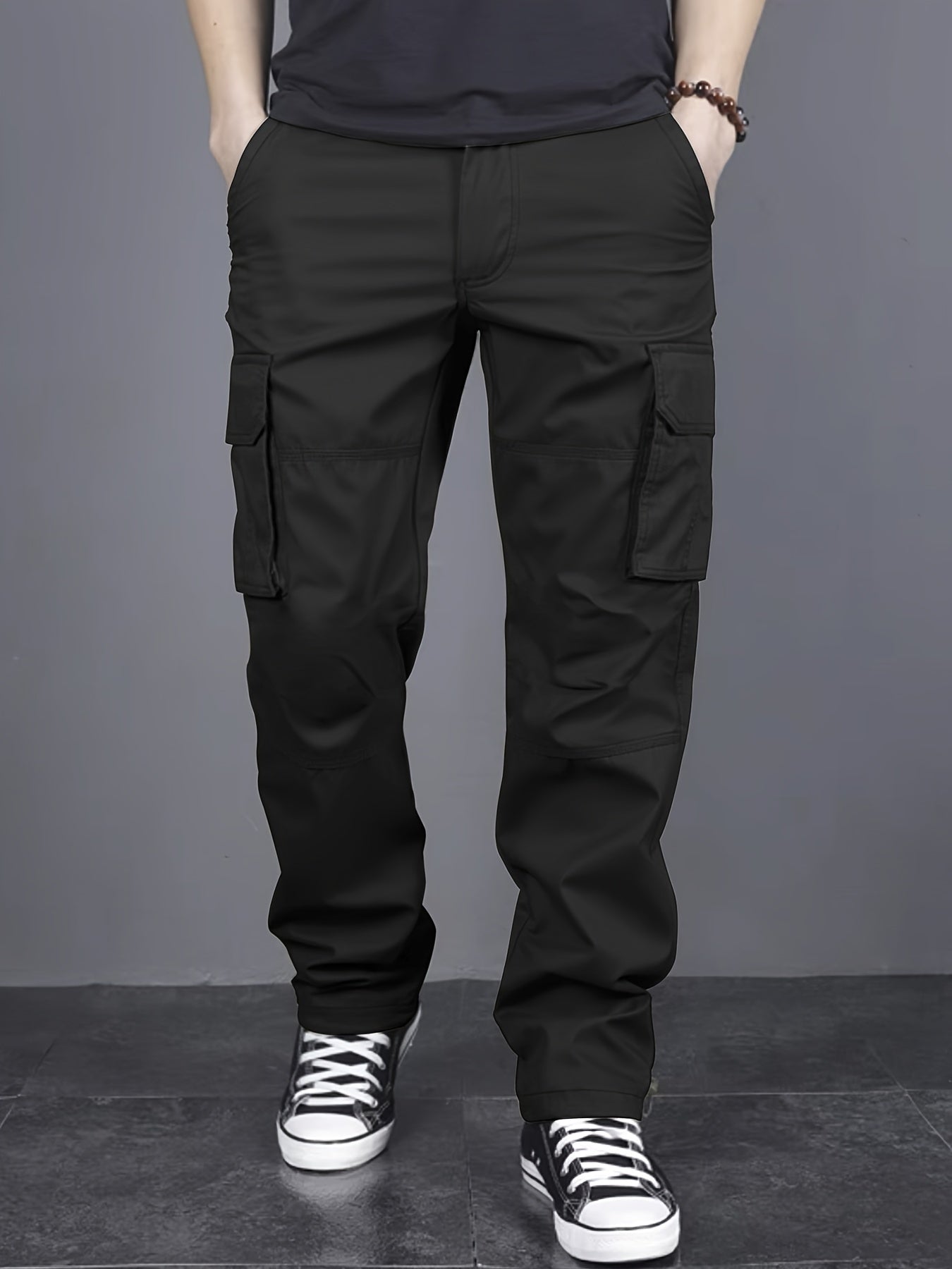 Men's 2-Pack Solid Color Cargo Pants with Pockets Regular Fit for Outdoor Activities
