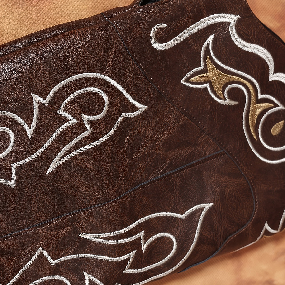 Женские западные сапоги выше колена с вышивкой, кофейный цвет, каблук-блок