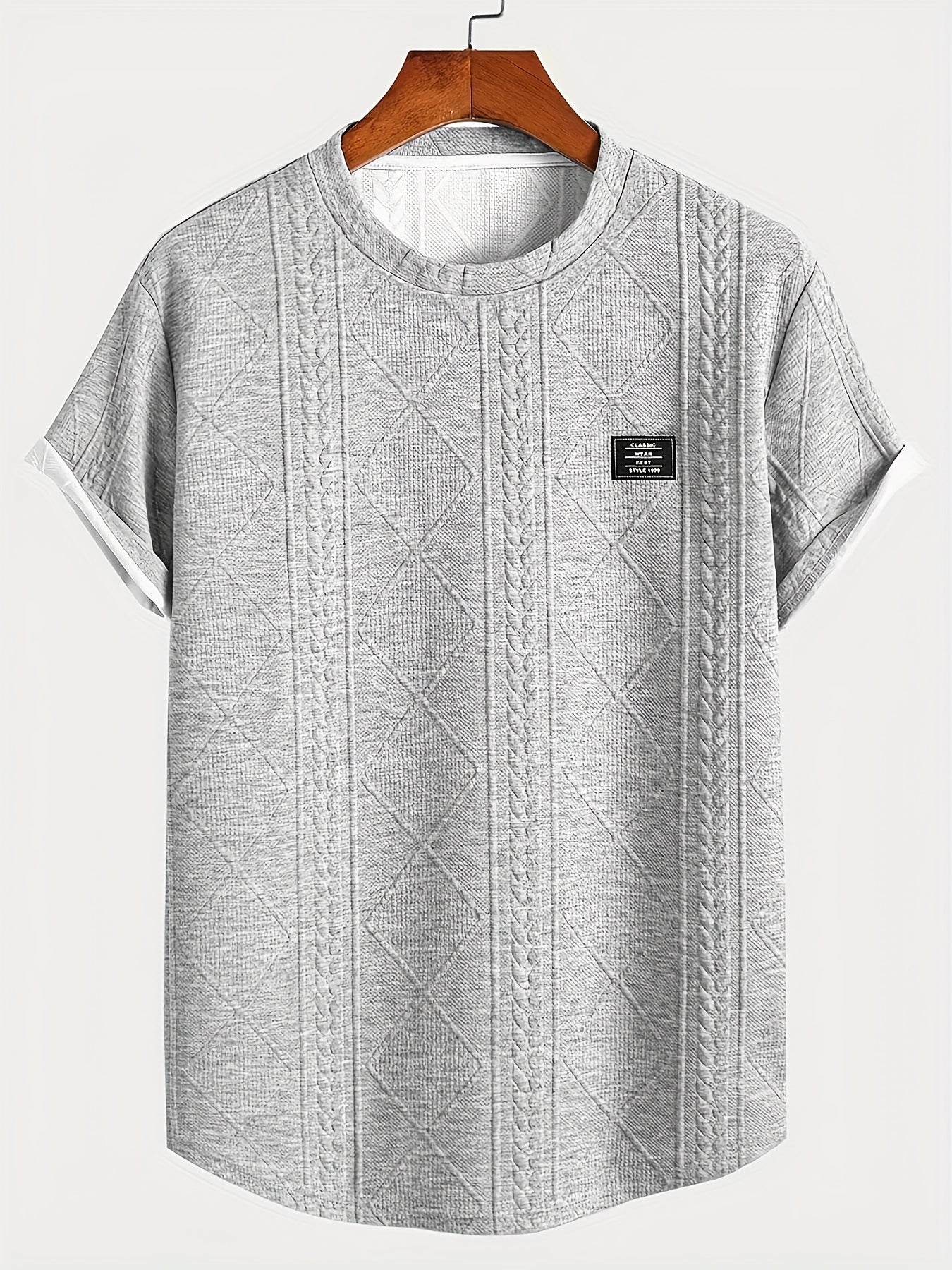Men's Short Sleeve T-Shirt with Embossed Pattern Made of 100% Polyester Knit Fabric