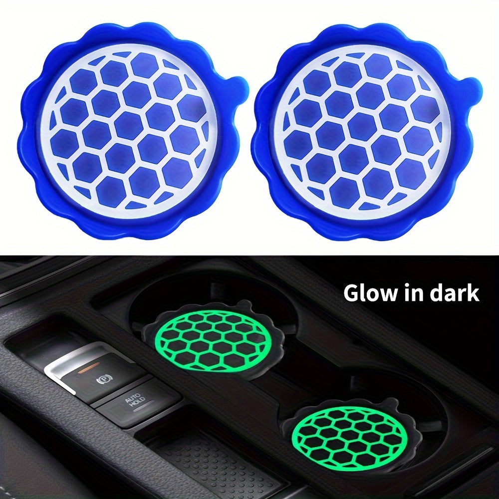2pcs Glow-in-the-Dark Silicone Car Coasters Waterproof Non-Slip Cup Holder Inserts