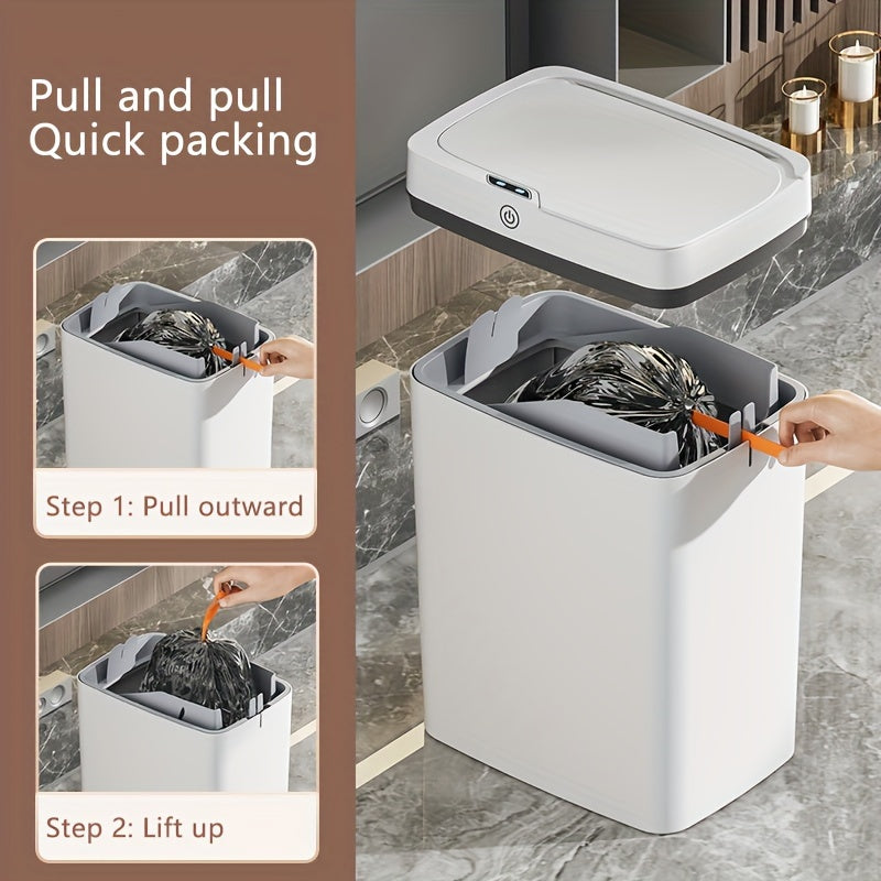 Tegmasdan 15L chiqindi qutisi, avtomatik qopqoq ochilishi bilan, oshxona, hammom va yotoqxona uchun ideal. Batareyalar bilan ishlaydi (batareyalar kiritilmagan).