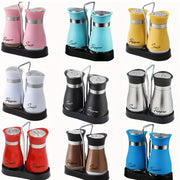 Salt and Pepper Shaker Set with Glass Bottom Bottles and Stand for Kitchen and Camping