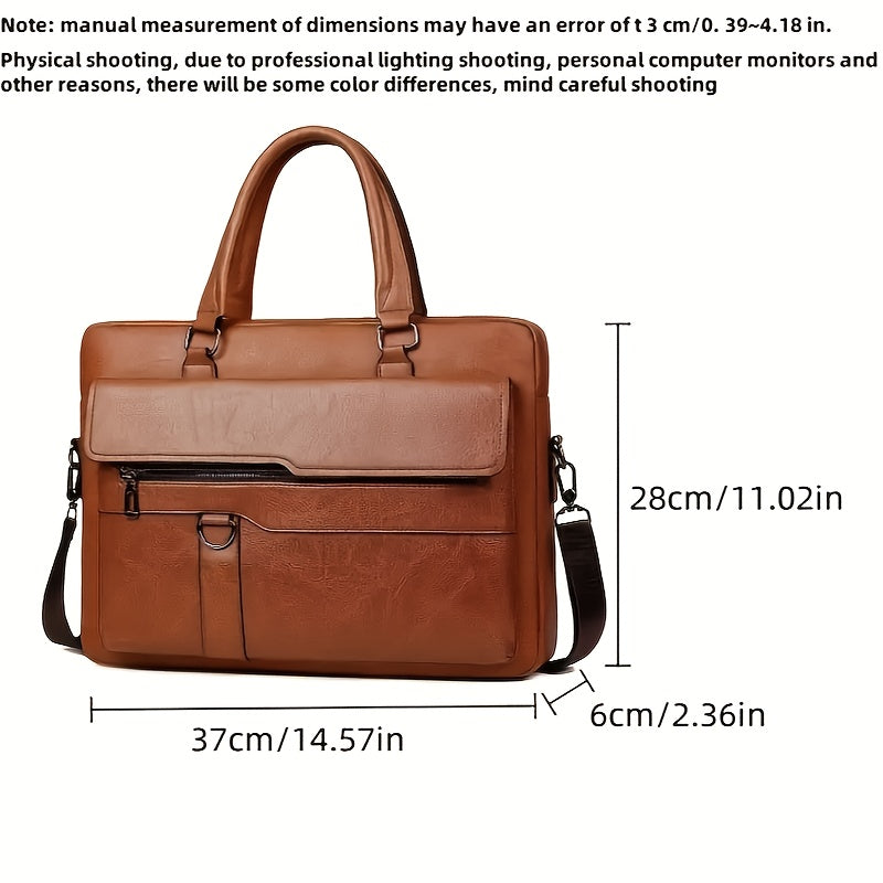 Erkaklar uchun vintage jigarrang biznes portfeli - bir nechta bo'limlari va sozlanadigan tasmasi bilan noutbuk va planshet xabari sumkasi