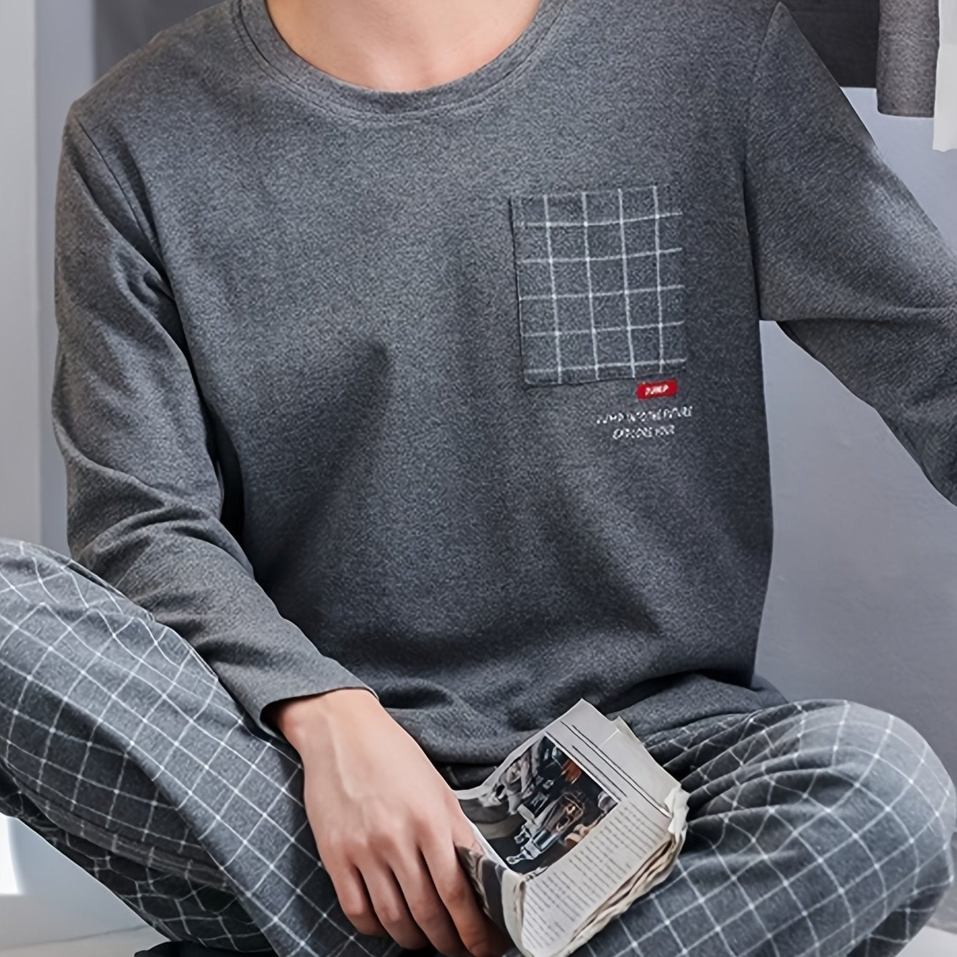 Men's Long Sleeve Pajama Set Geometric Pattern Polyester Blend Casual Spring Fall