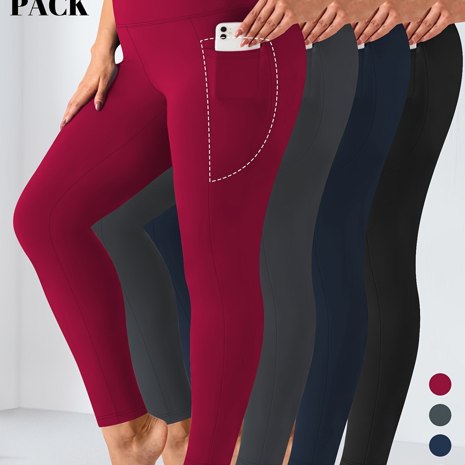 Plus Size Women's High-Waist Leggings 4 Pcs Stretchy Breathable Moisture-Wicking