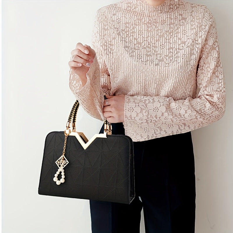 Women's Large Capacity Glossy PU Handbag with Crossbody Strap for Casual and Formal Use