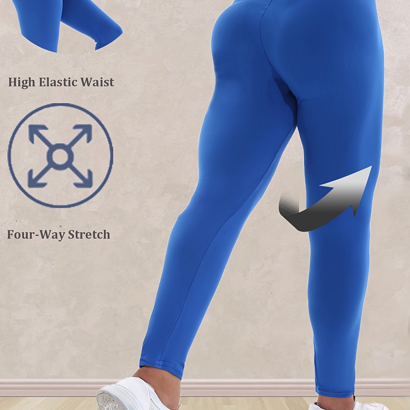 Plus Size Women's High-Waisted Leggings Solid Black 7/8 Length All-Season