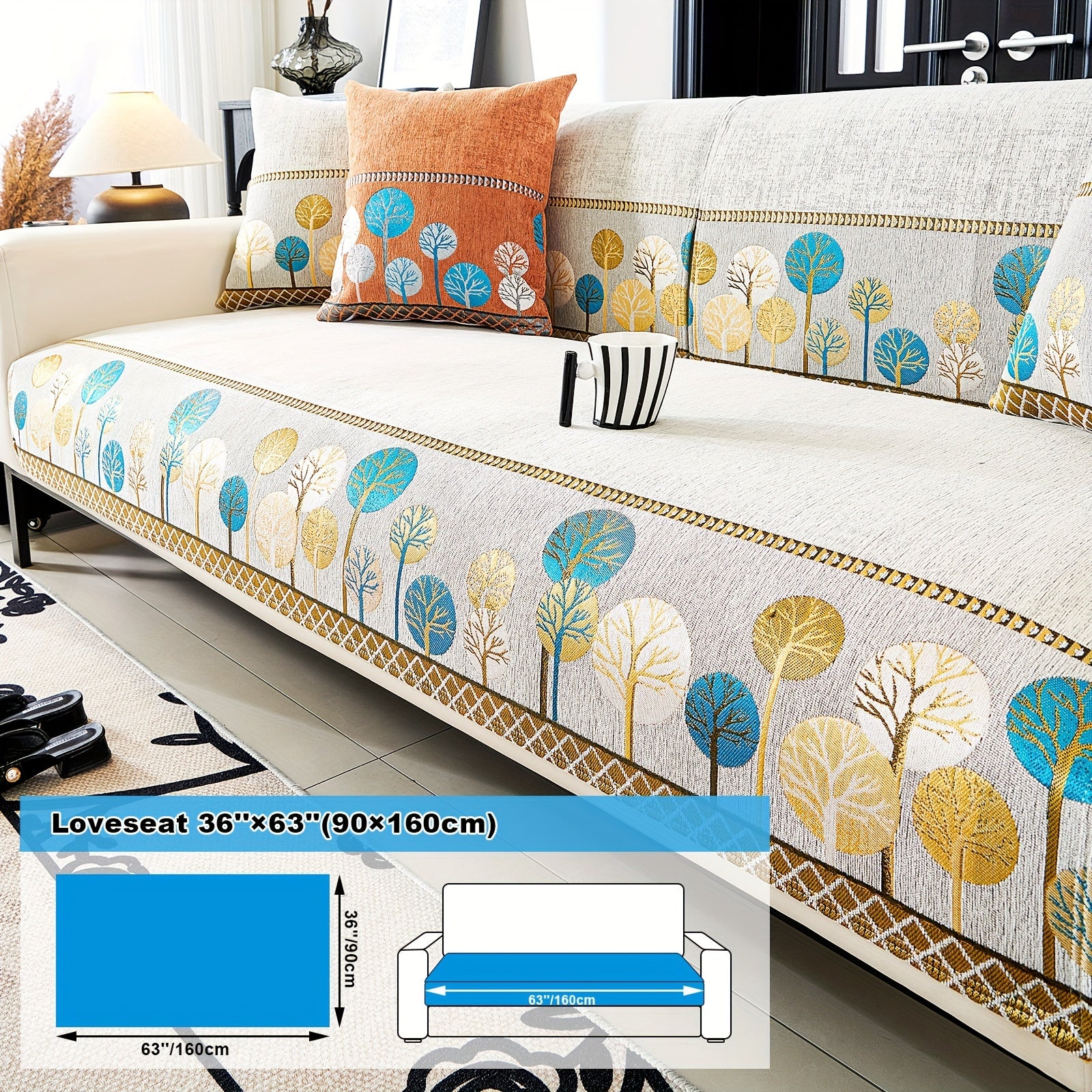 Chenille Sofa Slipcover with Geometric Embroidery Pet-Friendly Fabric for Home Decor