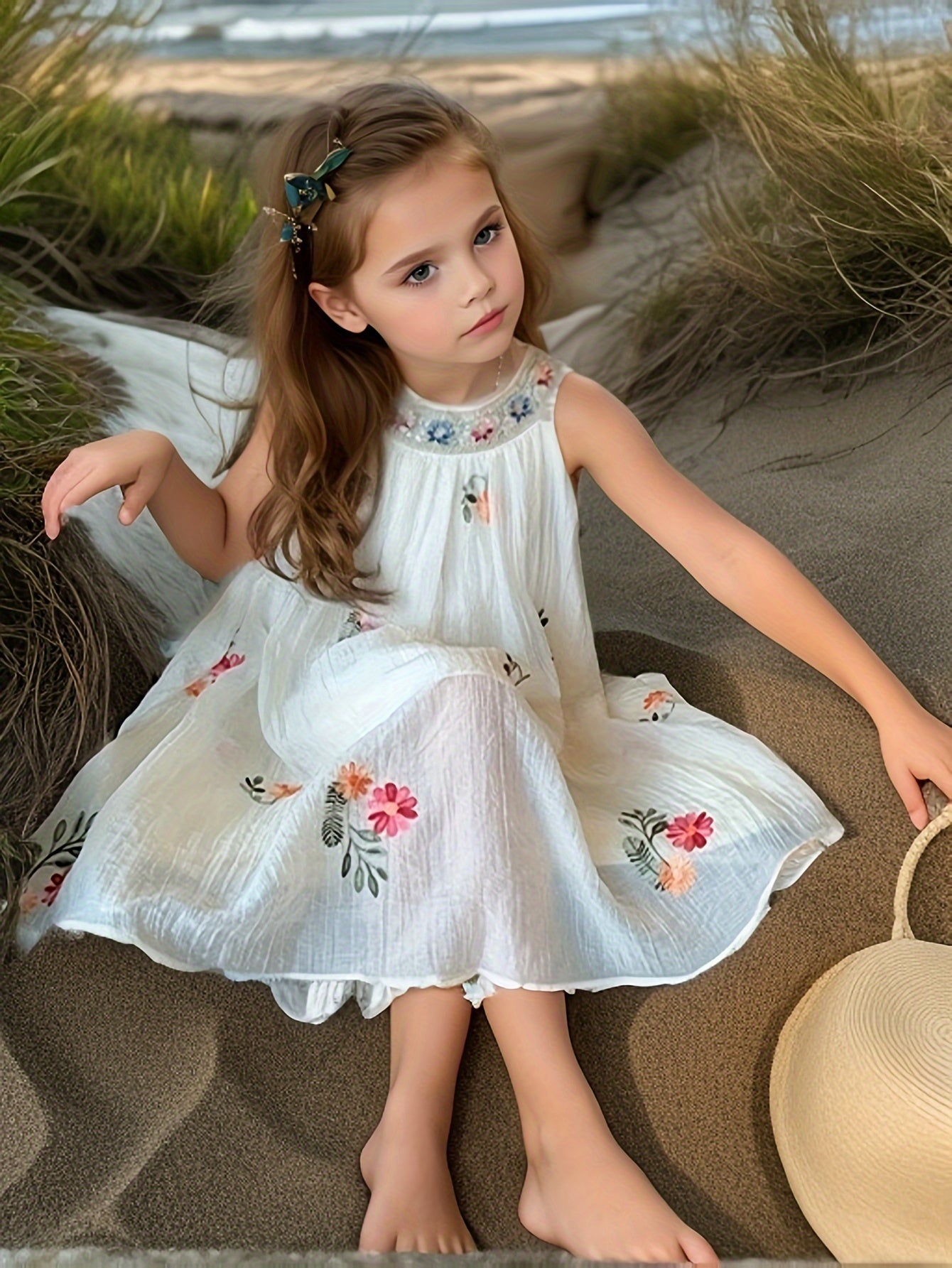 Girls Summer Floral Sleeveless Dress for Girls Casual Party and Daily Wear
