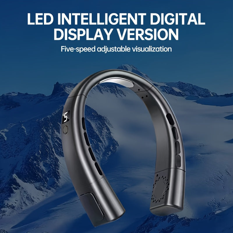 Hands-Free Neck Fan with LED Display, Rechargeable Bladeless Personal Cooling