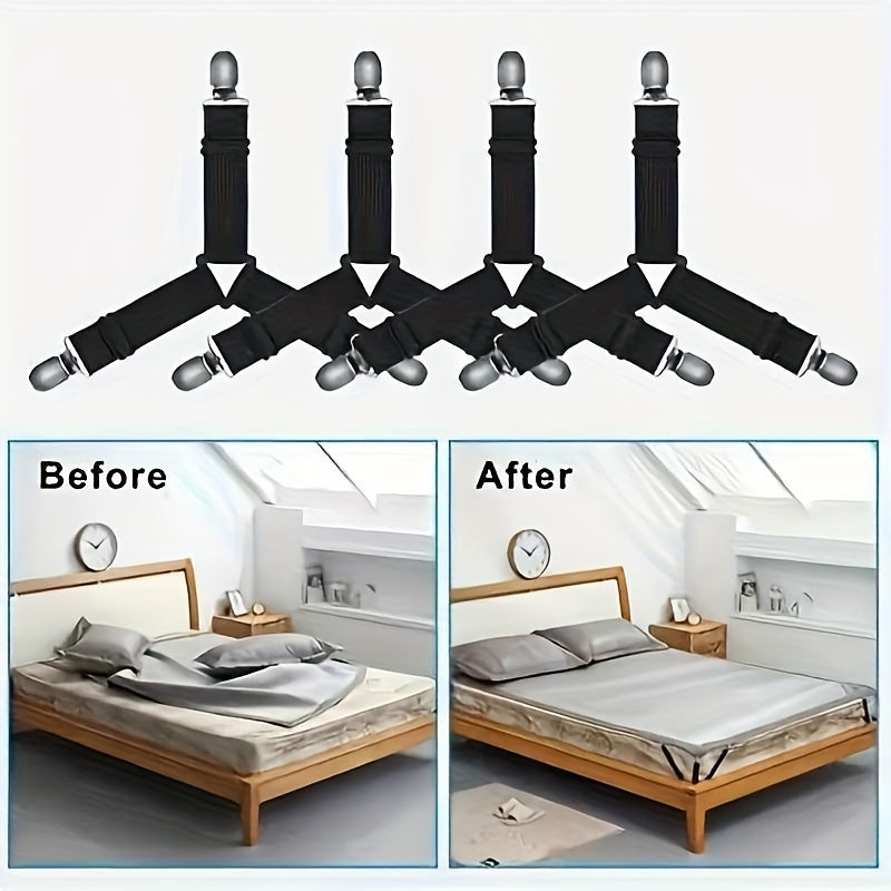 Black Adjustable Bed Sheet Straps Set for Secure Wrinkle-Free Bedding