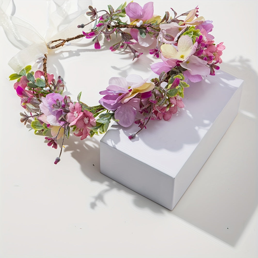 Multicolor Floral Wreath Headband for Women Spring Weddings Vacation Accessories
