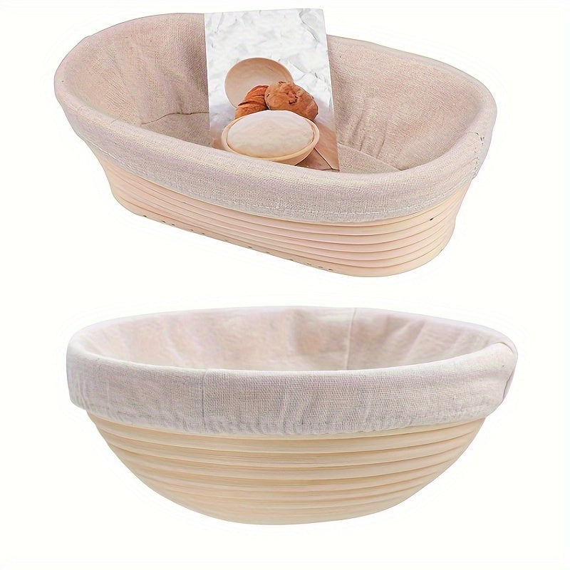 Set of 1 Bohemian Round and Oval Baking Baskets Food-Safe Wood Kitchen Accessories