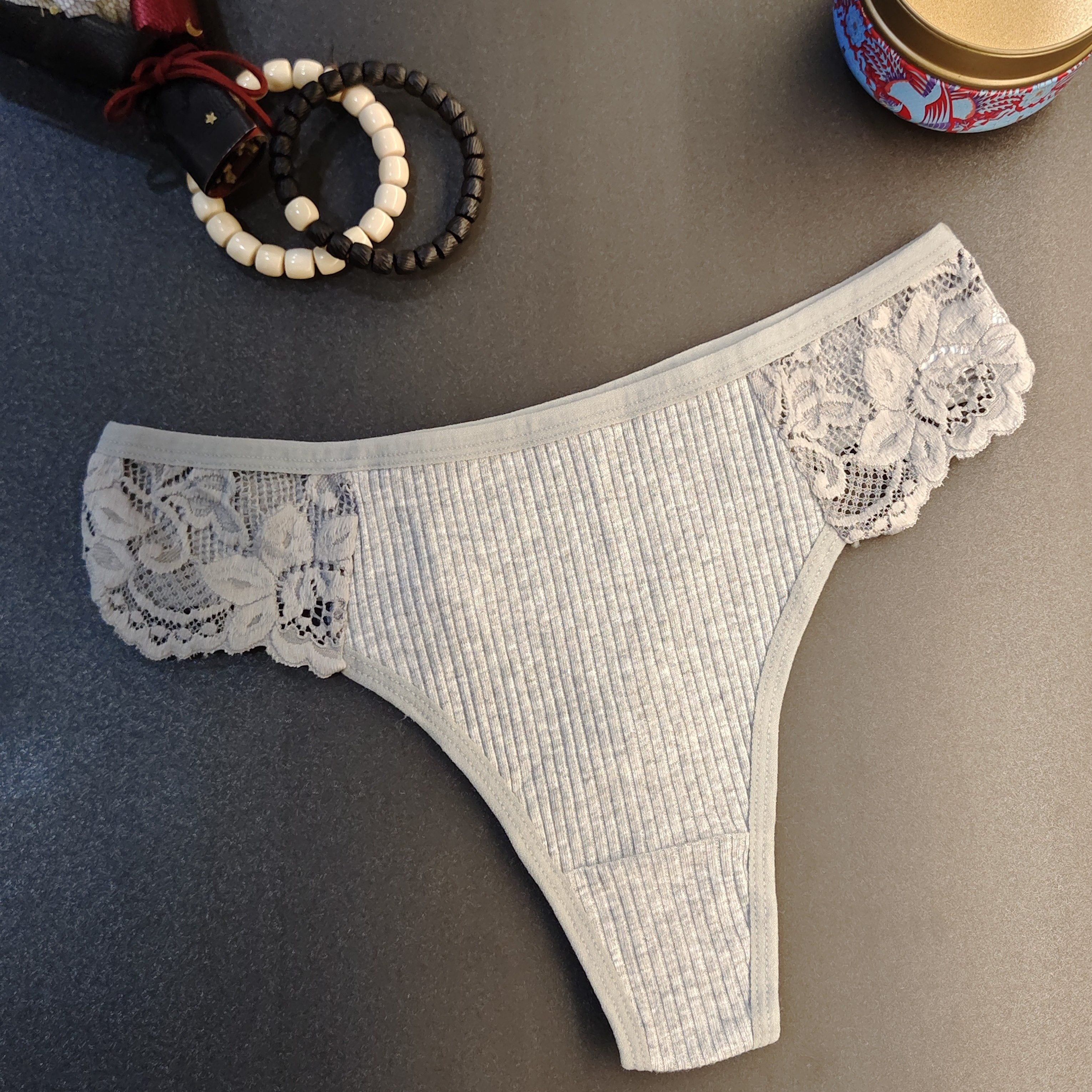 Women's Lace Ribbed Low-Rise Thongs Sexy Lingerie